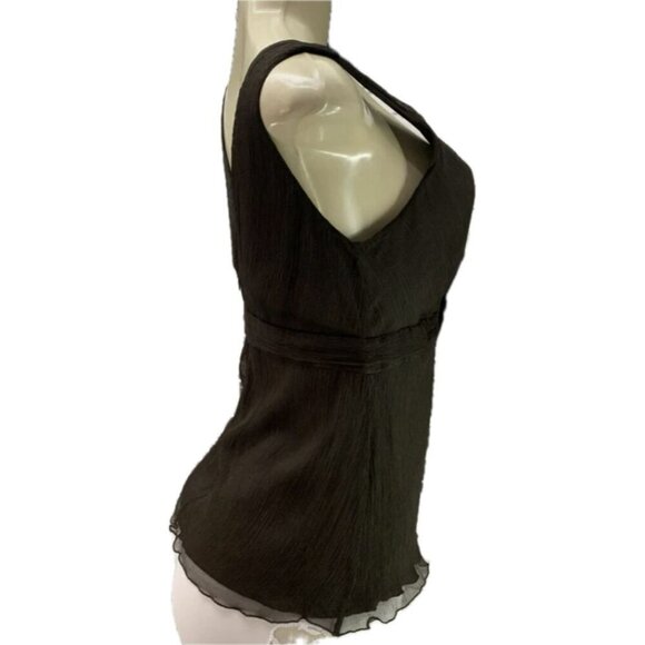 J.Crew 6 Brown Surplice Neck 100% Silk Tie Front Lined Zip Back Sleeveless Top - Picture 3 of 6